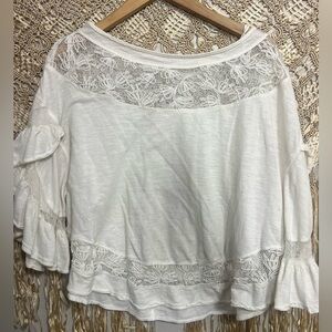Free People Love Affair Bell Sleeve Top Ivory Cotton Size S